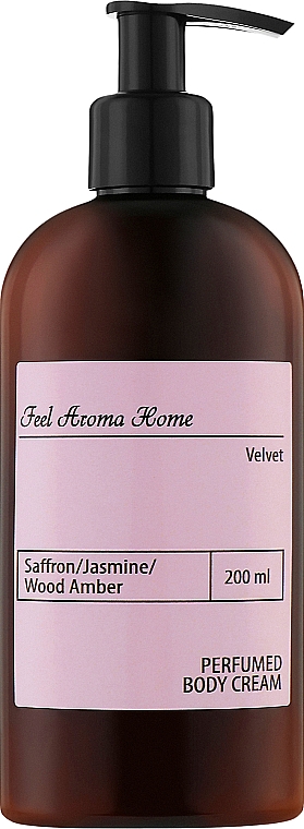 Зволожувальний крем для тіла з нішевим ароматом "Шафран, жасмин і амброве дерево" - Feel Aroma Home Velvet  Perfumed Body Cream — фото N1