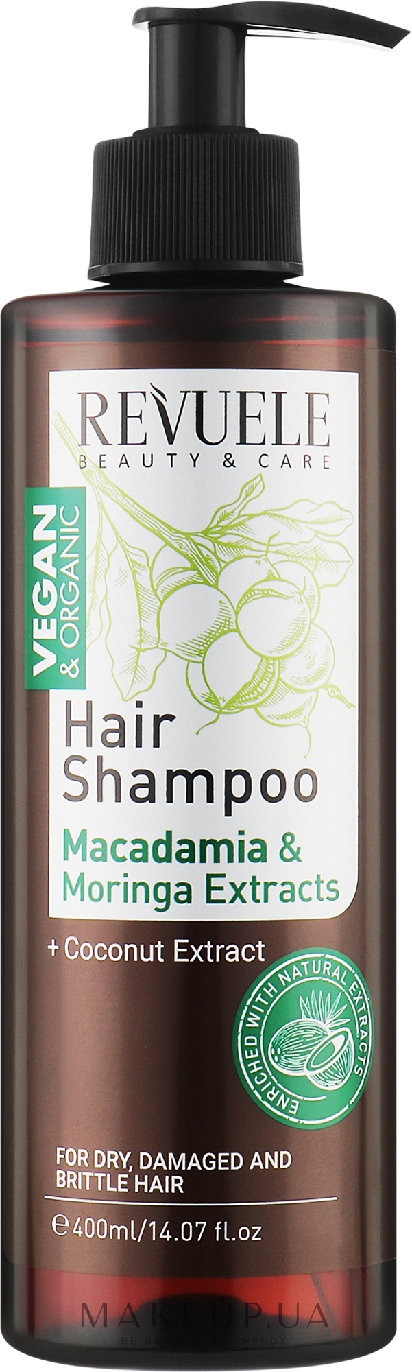 Шампунь с экстрактом макадамии и моринги - Revuele Vegan & Organic Hair Shampoo Macadamia & Moringa Extracts — фото 400ml