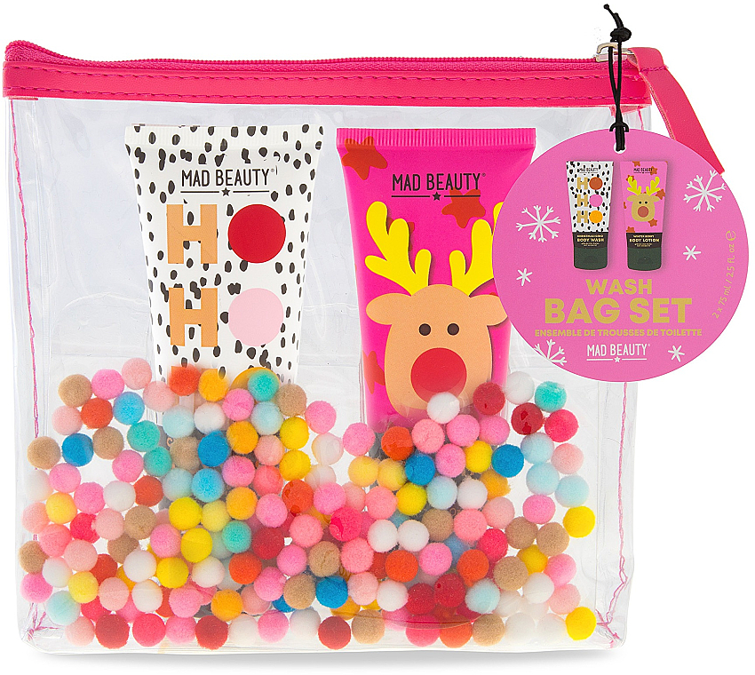Набір - Mad Beauty Pom Pom Cosmetic Bag Set (b/wash/75ml + b/lot/75ml + bag) — фото N1