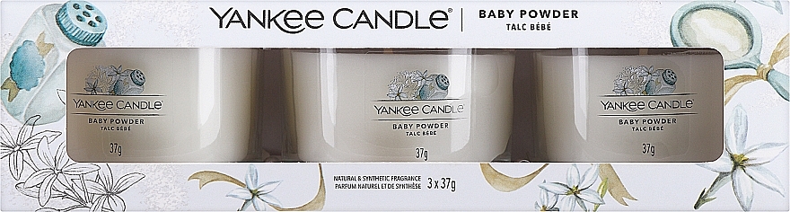 Набор ароматических свечей "Детская присыпка" - Yankee Candle Baby Powder (candle/3x37g) — фото N1