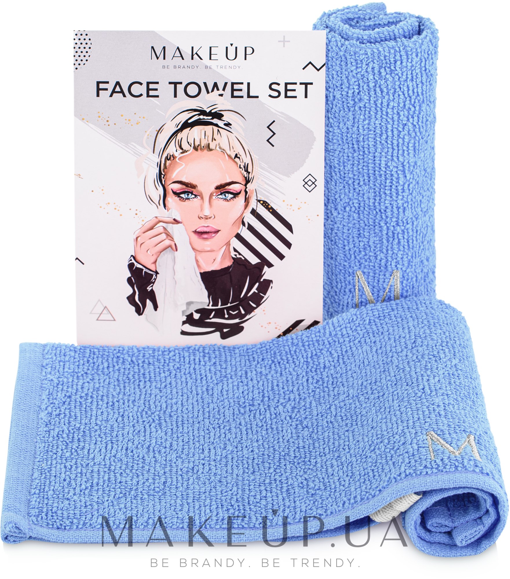 Дорожный набор полотенец для лица, голубые "MakeTravel" - MAKEUP Face Towel Set — фото 2шт