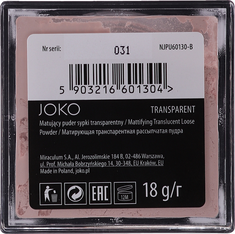 Матувальна траспарентна розсипчаста пудра - Joko Mattifying Transparent Loose Powder — фото N2