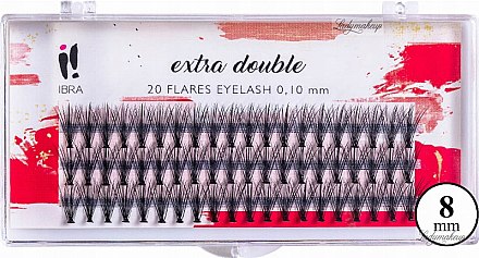 Накладные пучки, C 0,1 мм, 8 мм - Ibra Extra Double 20 Flares Eyelash C 8 mm  — фото N3