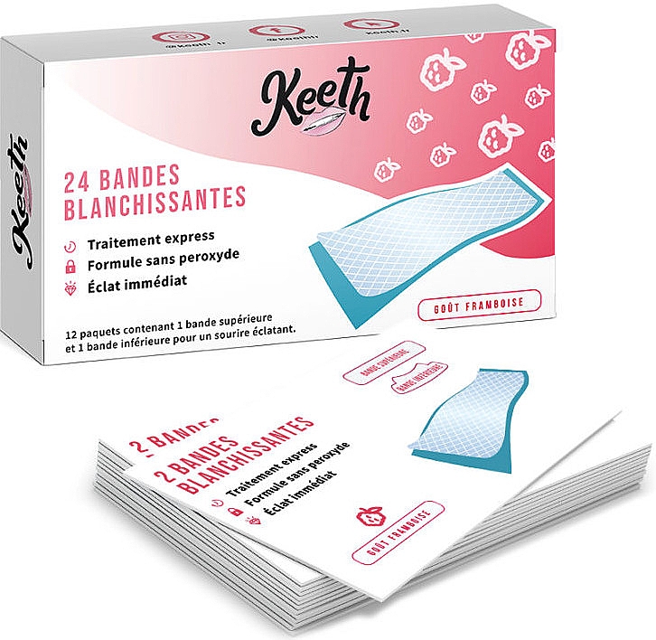 Смужки для відбілювання зубів зі смаком малини - Keeth Tooth Whitening Strips — фото N1