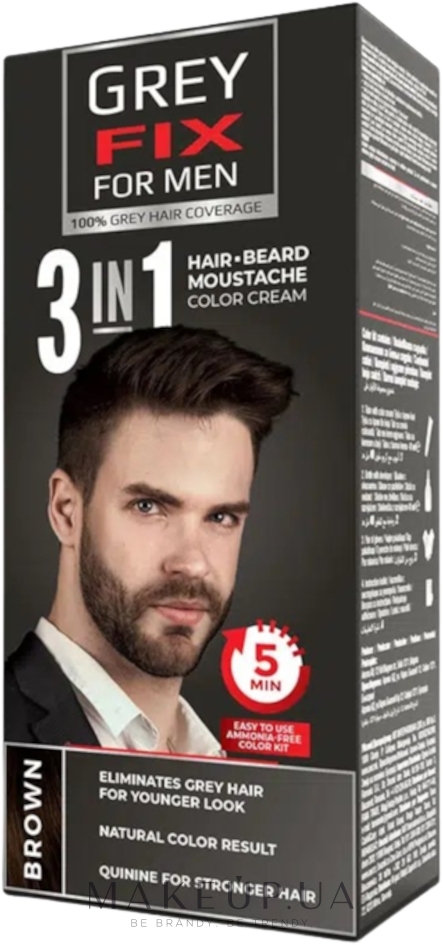 Крем-краска для мужчин - Greyfix For Men 3 In 1 Hair Beard Moustache Color Cream — фото Brown