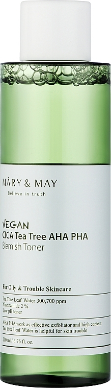 Тонер с центеллой азиатской и чайным деревом - Mary & May Vegan Cica Tea Tree AHA PHA Toner — фото N1