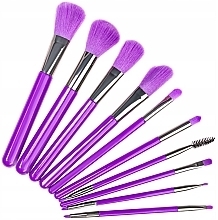 Набір неоново-фіолетових пензлів для макіяжу, 10 шт. - Beauty Design — фото N1