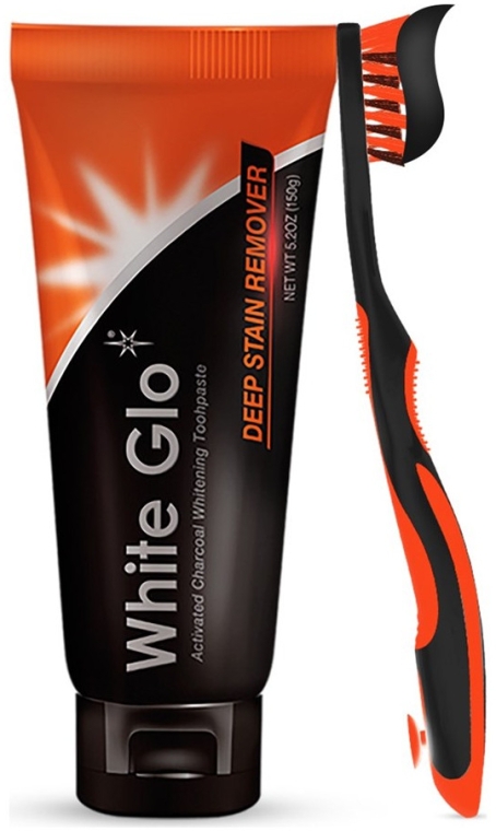 Набор с оранжевой щеткой - White Glo Charcoal Deep Stain Remover Toothpaste (toothpaste/100ml + toothbrush) — фото N3