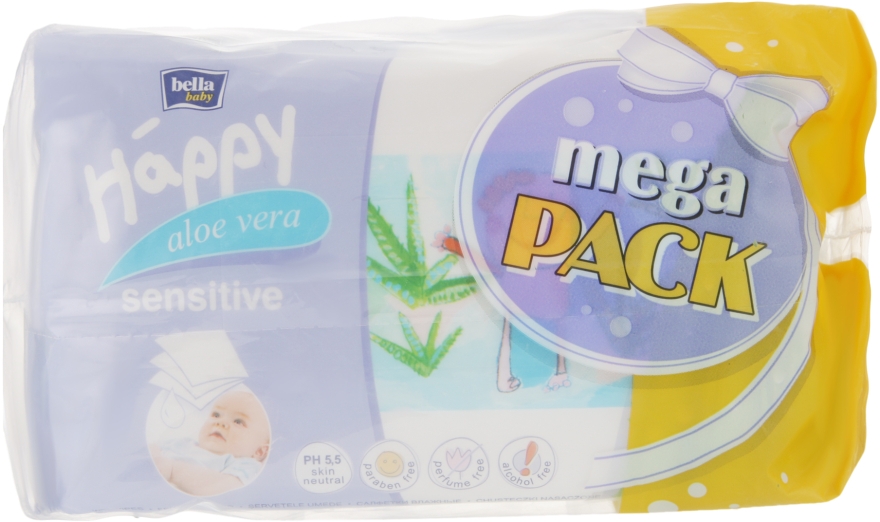 Влажные салфетки "Экстракт алоэ", 56x4 шт - Bella Baby Happy Sensitive & Aloe Vera Mega Pack