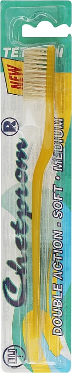 Зубна щітка з натуральною щетиною №47, жовта - Chetprom Double Action Soft Medium — фото N1