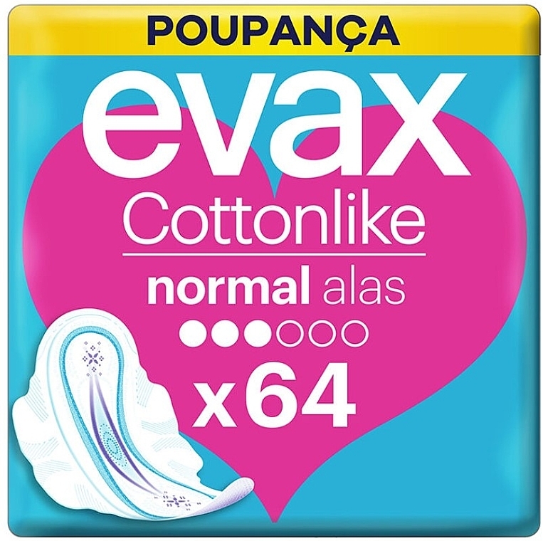 Гігієнічні прокладки "Нормал" із крильцями, 64 шт. - Evax Cottonlike — фото N1