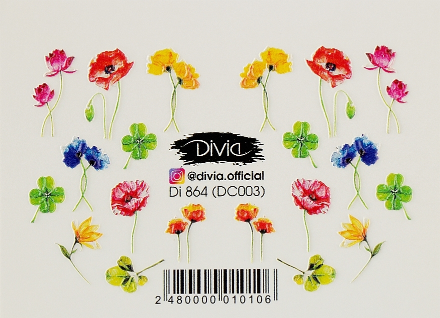 Наклейки для ногтей "3D" цветные, Di864 - Divia Colour nail stickers "3D", Di864