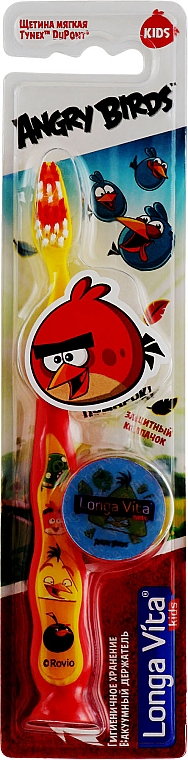 Зубная щетка "Angry Birds" с колпачком, красная - Longa Vita 