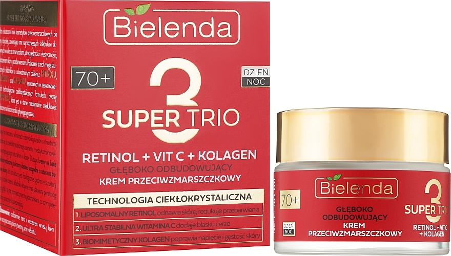 Глубоко восстанавливающий крем для лица против морщин 70+ - Bielenda Super Trio Retinol + Vit C + Kolagen — фото N2