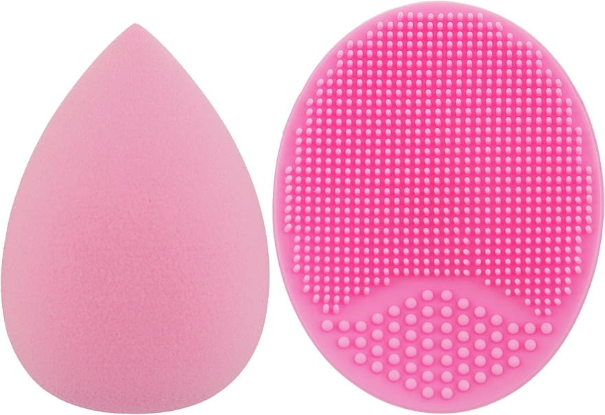 Набір спонжів для макіяжу та вмивання, 2 в 1, PF-52, рожевий + рожевий - Puffic Fashion