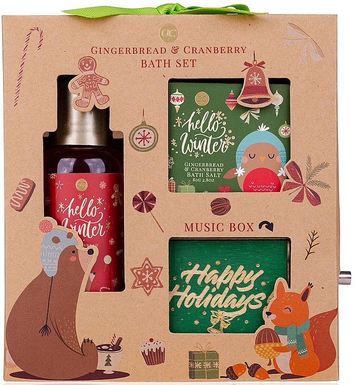 Набор - Accentra Hello Winter Gingerbread & Cranberry Bath Set (sh/gel/100ml + bath/salt/80g + music/box/1pcs) — фото N1