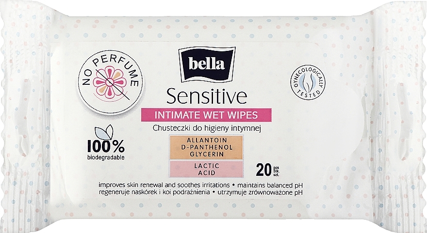 Вологі серветки для інтимної гігієни, 20 шт. - Bella Sensitive Intimate Wet Wipes