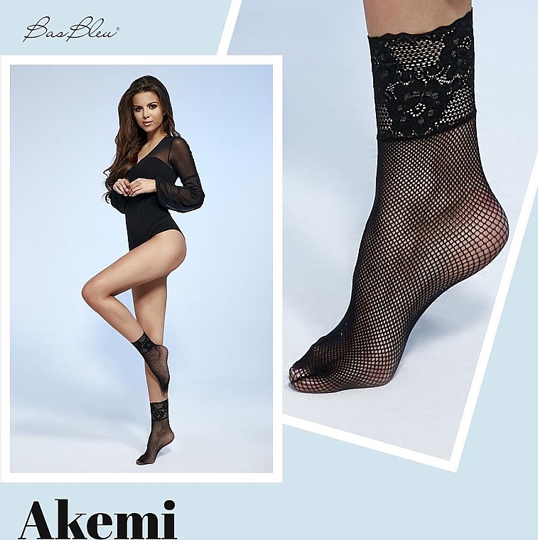Носки в сетку с мягкой кружевной резинкой на силиконе "Akemi", 20 Den, black - Bas Bleu — фото N4