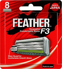 Парфумерія, косметика Змінні касети з потрійним лезом "F3", 8 шт. - Feather F3 Triple Blade 8 Cartridges