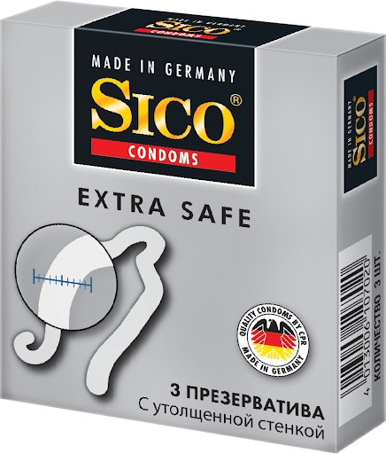 Презервативы "Extra Safe", с утолщенной стенкой, 3шт - Sico — фото N1