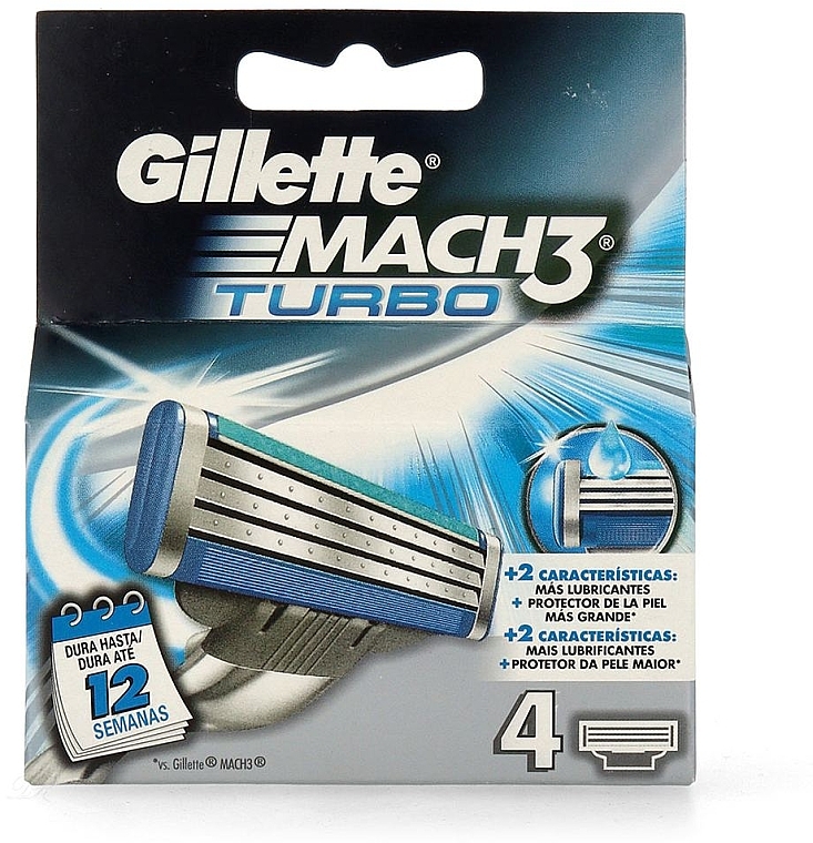 Сменные кассеты для бритья, 4 шт. - Gillette Mach3 Turbo Blades — фото N1
