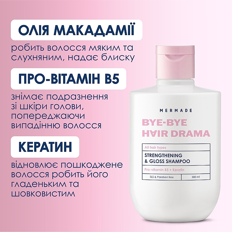 Шампунь для укрепления и сияния волос - Mermade Keratin & Pro-Vitamin B5 Strengthening & Gloss Shampoo — фото N6
