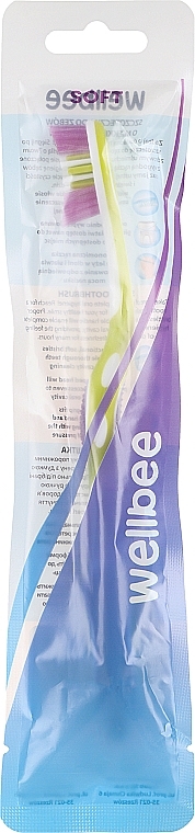 Зубная щетка, мягкая, салатовая с фиолетовым - Wellbee — фото N1