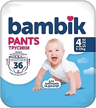 Підгузки-трусики дитячі одноразові, 4 (9-15 кг) 36 шт. - Bambik — фото N1