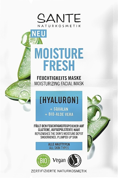 Биогидромаска для увлажнения лица с гиалуроновой кислотой и алоэ - Sante Moisture Fresh Mask — фото N1