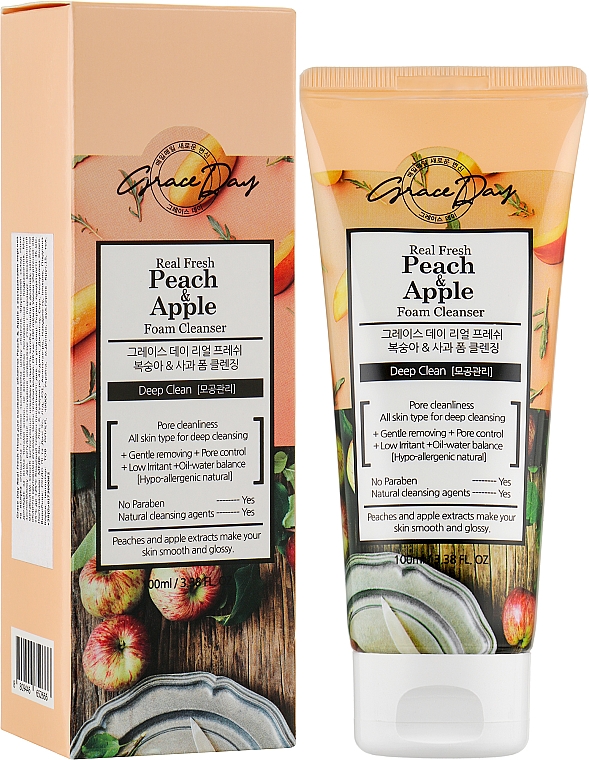 Пенка для умывания лица, с экстрактами персика и яблока - Grace Day Real Fresh Peach Apple Foam Cleanser — фото N2