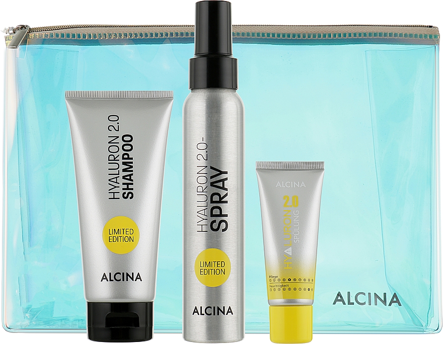 Набор для волос - Alcina Hyaluron Set Limited Edition (shm/100ml + cond/20ml + h/spr/100ml + bag) — фото N1