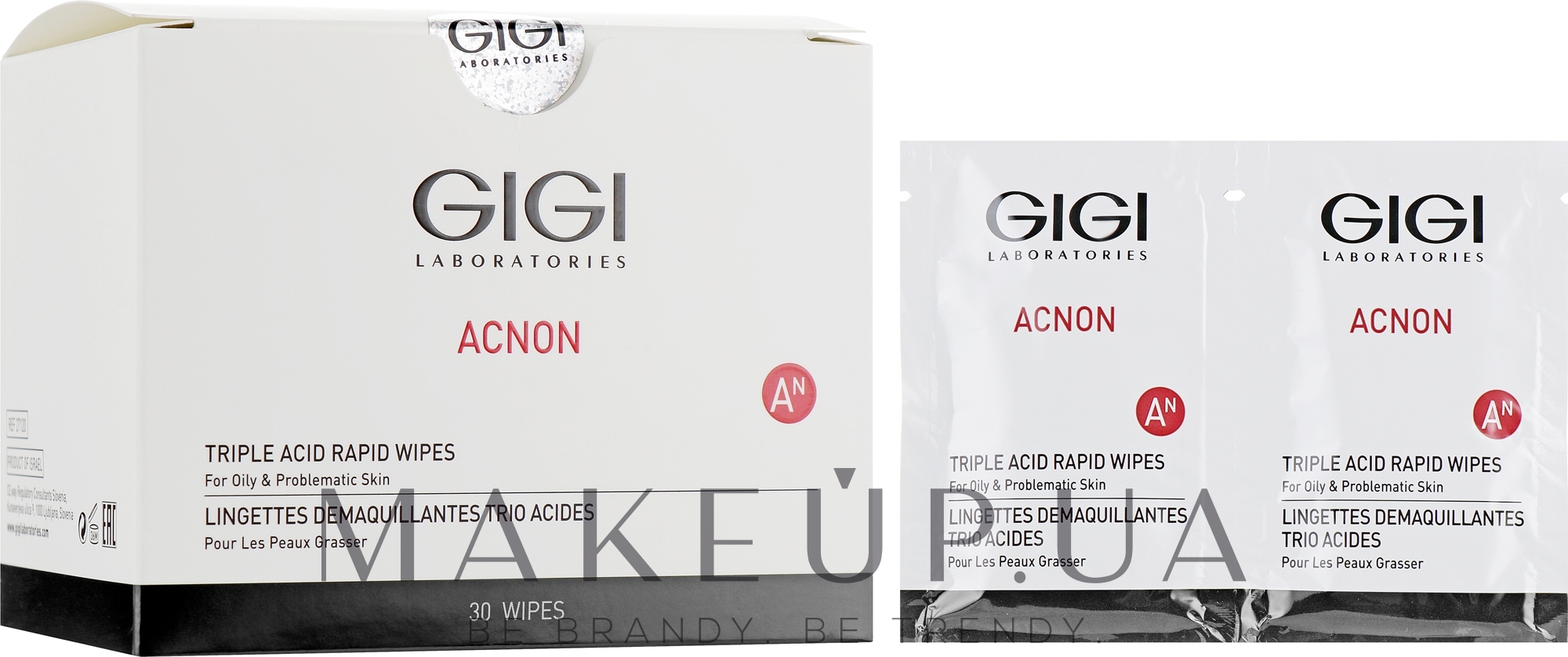 Вологі серветки з кислотою - Gigi Acnon Triple Acid Rapid Wipes — фото 30шт