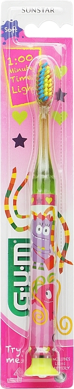 Зубная щетка "Junior Monster Light-Up", светло-салатовая - G.U.M Toothbrush — фото N1