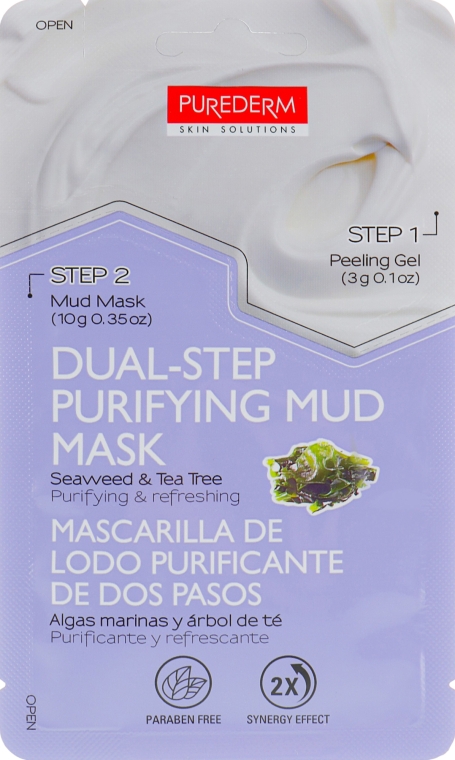 Двухступенчатая маска для лица - Purederm Dual-Step Purifying Mud Mask Seaweed & Tea Tree