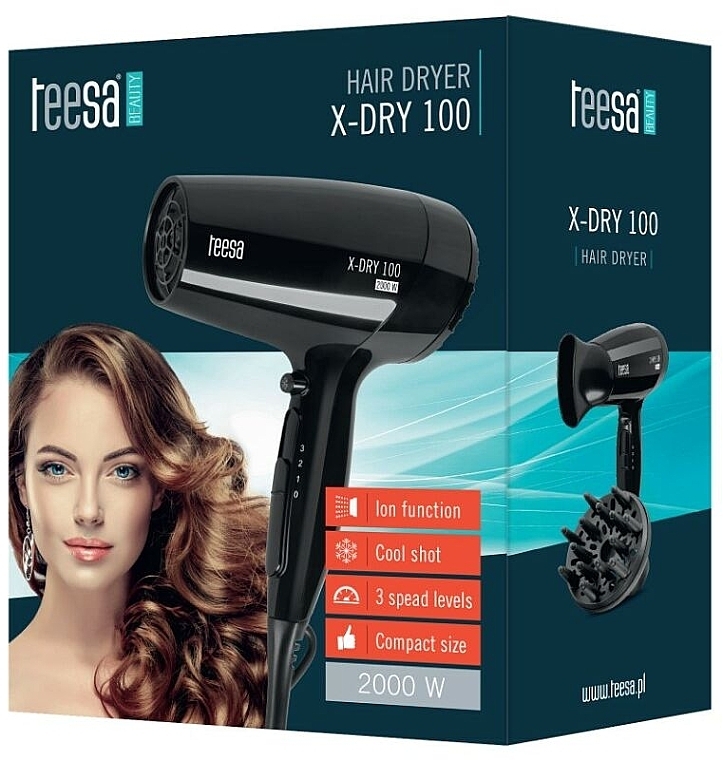 Фен для волос, черный - Teesa Hair Dryer X-Dry 100 Black TSA0513 — фото N4