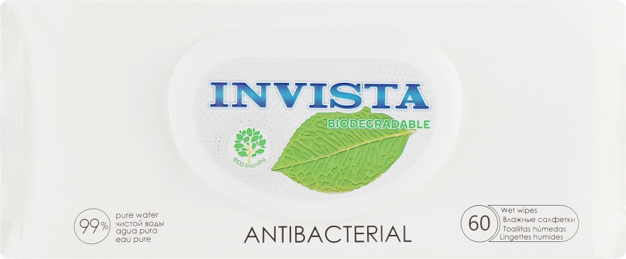 Антибактериальные влажные салфетки, 60 шт - Invista Biodegradable Antibacterial