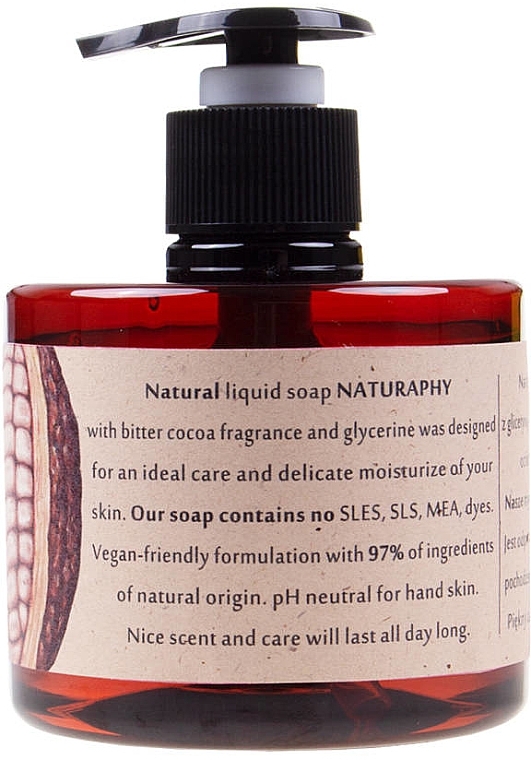 Натуральне рідке мило з гліцерином з ароматом гіркого какао - Naturaphy Natural Liquid Soap  — фото N1