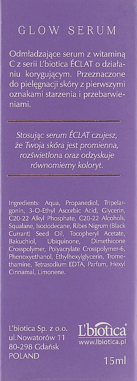 Омолоджувальна сироватка для обличчя - L'biotica Eclat Glow Serum Rejuvenating Face Serum — фото N3