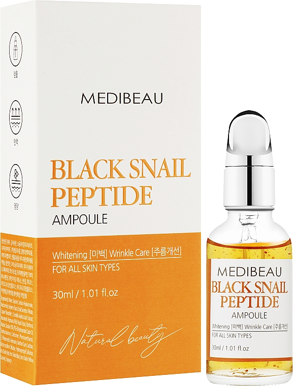 Омолаживающая ампульная сыворотка с муцином черной улитки и пептидами - Medibeau Black Snail and Peptide Ampoule — фото N2