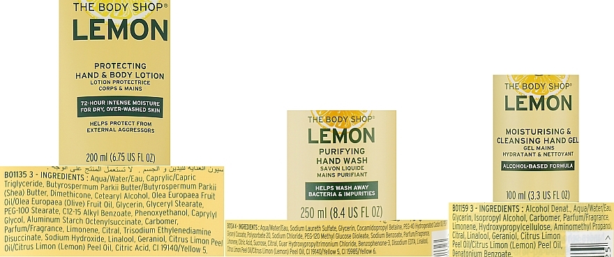 Набор - The Body Shop Lovely & Clean Lemon Hand Care Gift (lot/200ml + soap/250ml + h/gel/200ml) — фото N4