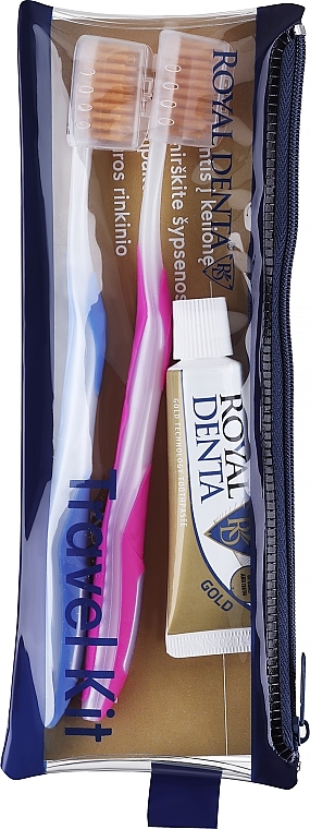 Набір, варіант 1 - Royal Denta Gold (toothbrush/2pcs + toothpaste/20g + cosmetic bag/1pc) — фото N2