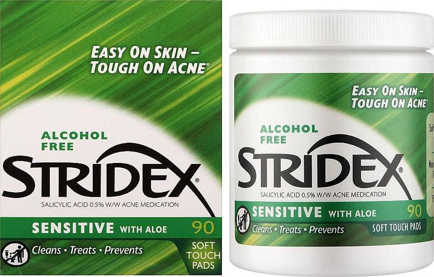 Очищающие диски против акне с алоэ - Stridex Daily Care Acne Pads With Aloe Sensitive Skin Salicylic Acid 0,5% — фото N2