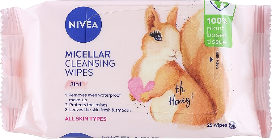 Биоразлагаемые мицеллярные салфетки для снятия макияжа - NIVEA Biodegradable Micellar Cleansing Wipes 3 In 1 Squirrel — фото N1