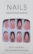 Парфумерія, косметика Накладні нігті чорно-білого кольору з золотими акцентами, 24 шт. - Deni Carte Nails Natural 2 Minutes Manicure