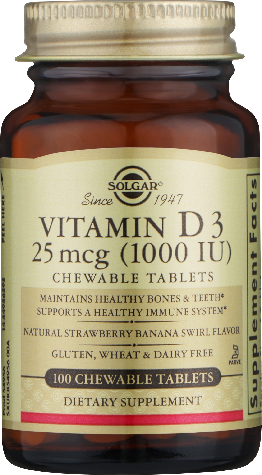 Добавка харчова "Вітамін D3", 25 мкг  - Solgar Vitamin D3 1000 IU — фото 100шт