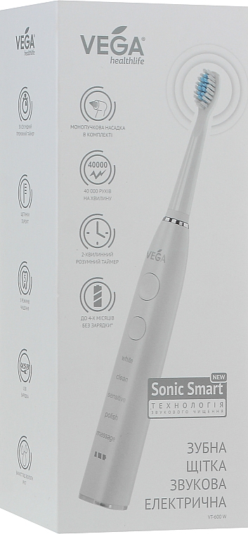 Електрична зубна щітка, VT-600W, біла - Vega — фото N3
