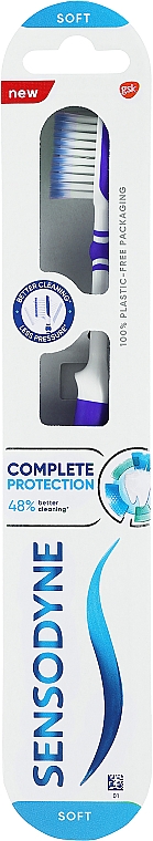 Зубная щетка с мягкой щетиной, синяя - Sensodyne Complete Protection Soft — фото N1