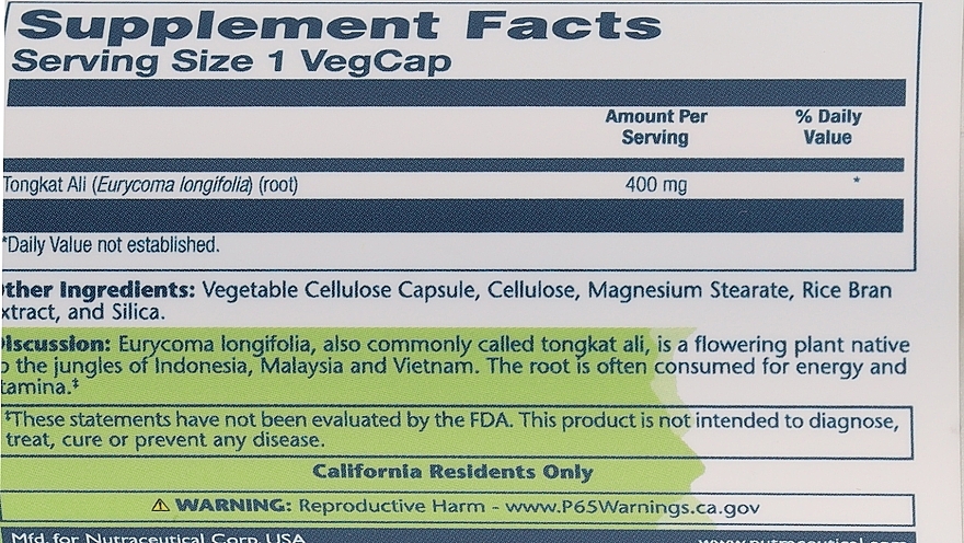 Харчова добавка для підтримки чоловічого здоров'я - Solaray Tongkat Ali 400 mg — фото N3
