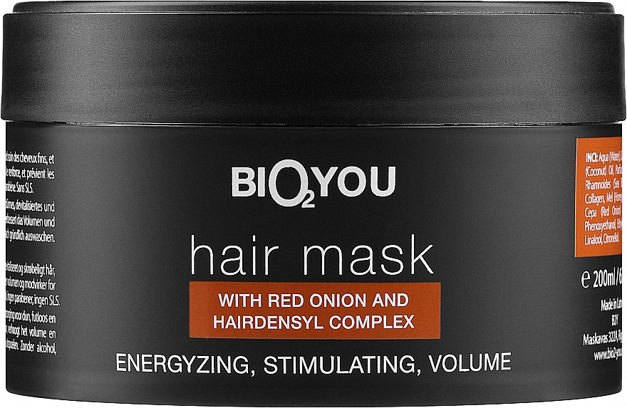 Маска для волосся з комплексом Hairdensyl та екстрактом червоної цибулі  - Bio2You Natural Hair Mask — фото N1
