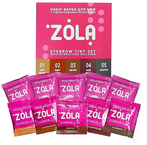 Набор красок для бровей с коллагеном - Zola Tint With Collagen 5x5m — фото N1